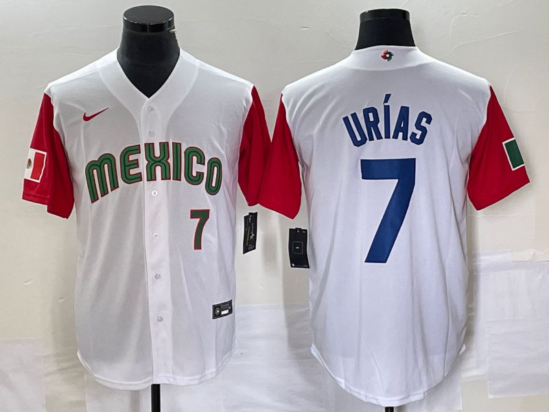 Men 2023 World Cub Mexico #7 Urias White blue Nike MLB Jersey10